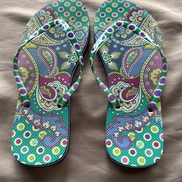 Vera Bradley Blue Island Medallion Floral Dot Colorful Paisley Flip Flops Sz LRG - Picture 5 of 9